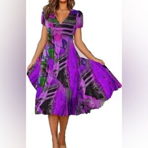 ZOCAVIA Women’s Graffiti Midi Stretchy Dress size S A-Line Casual Summer Beach